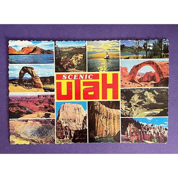 Scenic Utah Postcard Flaming Gorge Delicate Arch Dead Horse Point Navajo Lake - Picture 1 of 2